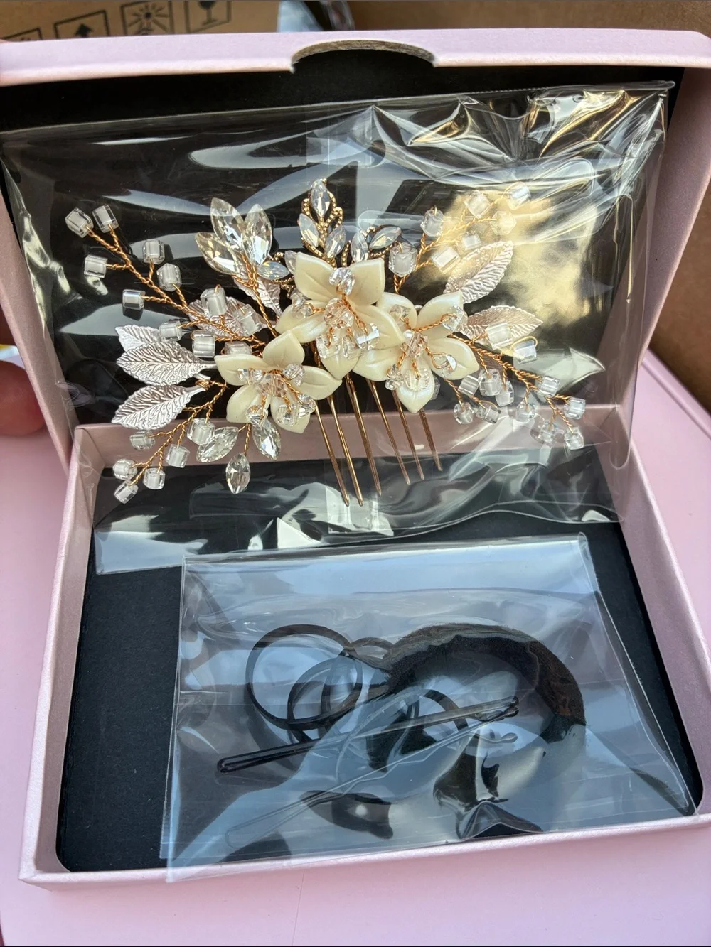 Floral Crystal Bridal Hair Comb - Cream & Gold